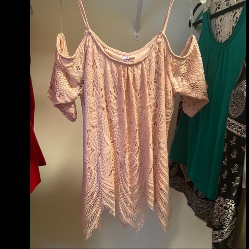 off the shoulder pink lace top